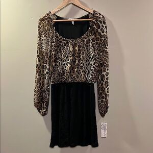 Speechless Leopard Print Dress with Black Lace Skirt